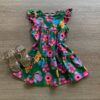Vestido Infantil Feminino Manga Babado Estampado Fundo Verde Fernanda Ramos Kids