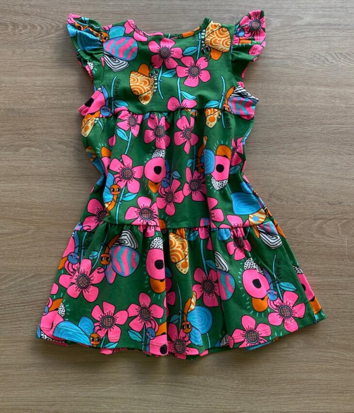 fernandaramosstore com br Vestido Infantil Feminino Manga Babado Estampado Fundo Verde4