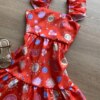 fernandaramoskids com br Vestido Infantil Feminino Manga com Babado Estampado Fundo Laranja1