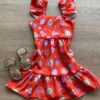 Vestido Infantil Feminino Manga com Babado Estampado Fundo Laranja Fernanda Ramos Kids