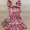 Vestido Infantil Feminino Manga com Babado Estampado Fundo Pink Fernanda Ramos Kids