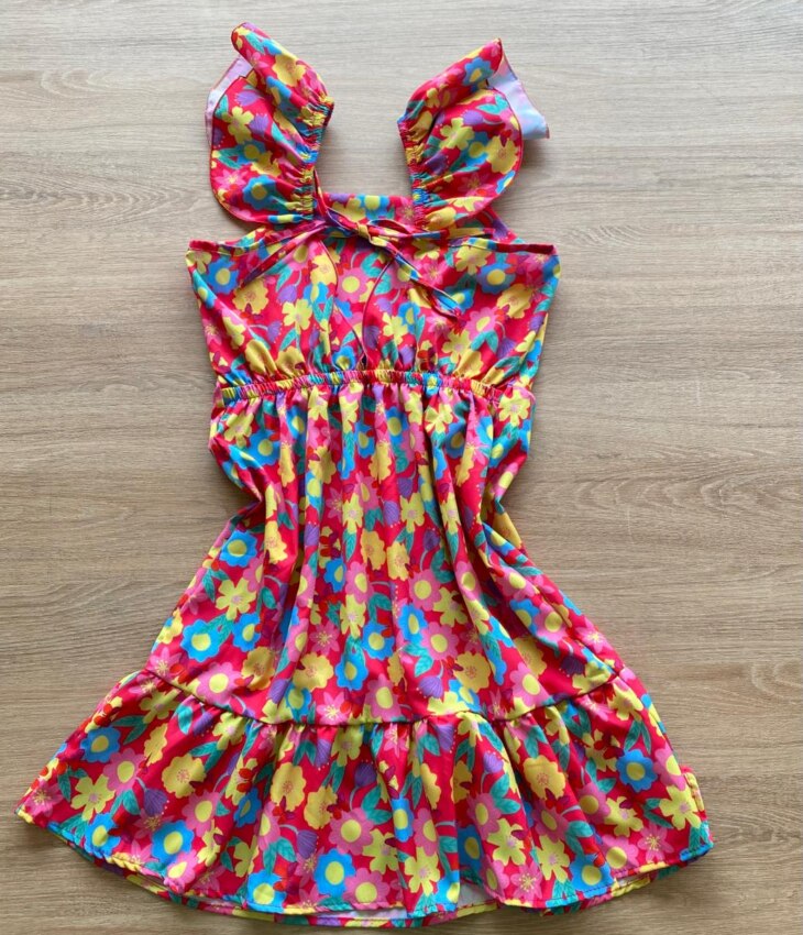 fernandaramoskids com br Vestido Infantil Feminino Manga com Babado Estampado Fundo Pink2