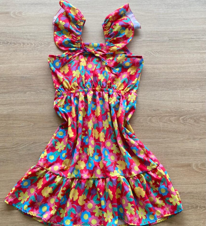 fernandaramoskids com br Vestido Infantil Feminino Manga com Babado Estampado Fundo Pink2