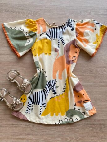 Vestido Infantil Feminino Manga Curta Ampla Estampado Fernanda Ramos Kids