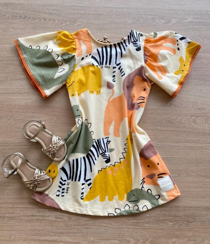 Vestido Infantil Feminino Manga Curta Ampla Estampado Fernanda Ramos Kids