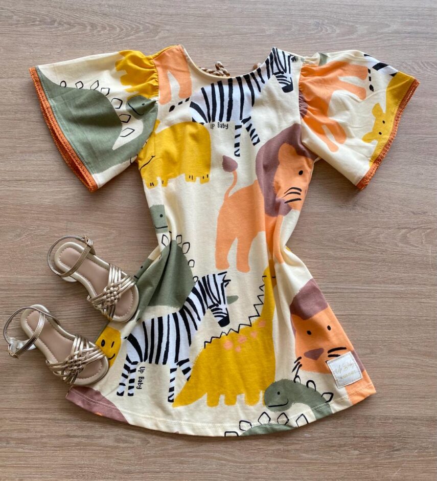 Vestido Infantil Feminino Manga Curta Ampla Estampado Fernanda Ramos Kids