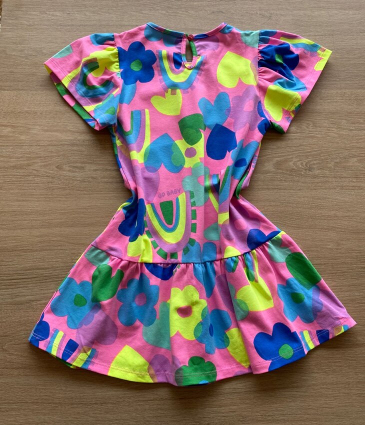 fernandaramoskids com br Vestido Infantil Feminino Manga Curta Estampado Rosa Neon2