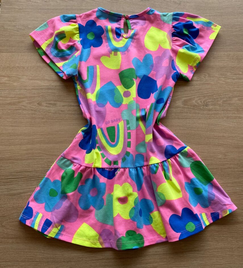 fernandaramoskids com br Vestido Infantil Feminino Manga Curta Estampado Rosa Neon2
