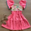 Vestido Infantil Feminino Manga Curta Pink Flúor com Estampa Fernanda Ramos Kids