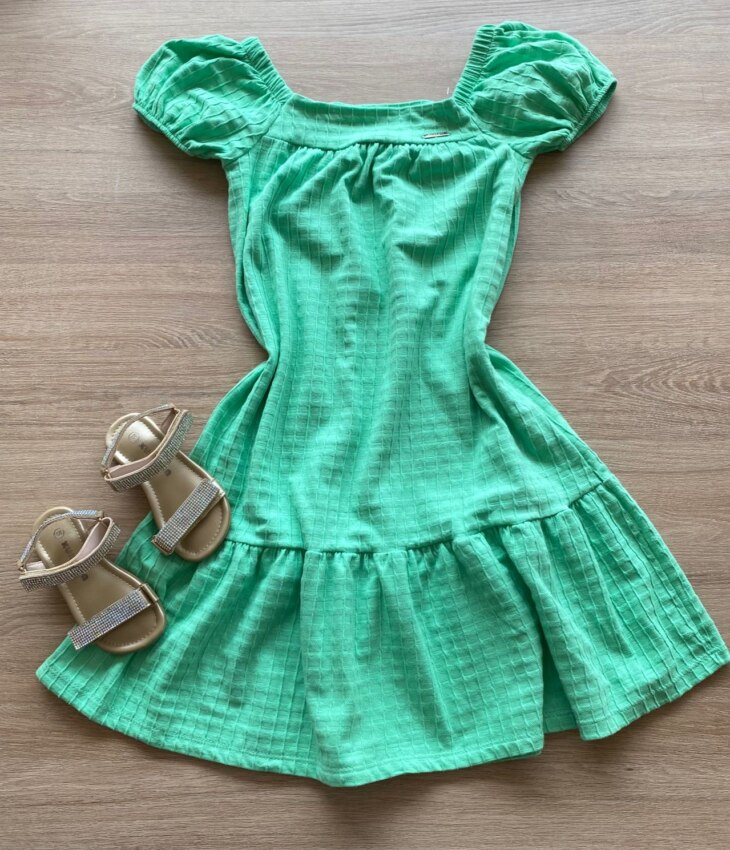 fernandaramoskids com br Vestido Infantil Feminino Manga Curta Verde Claro1