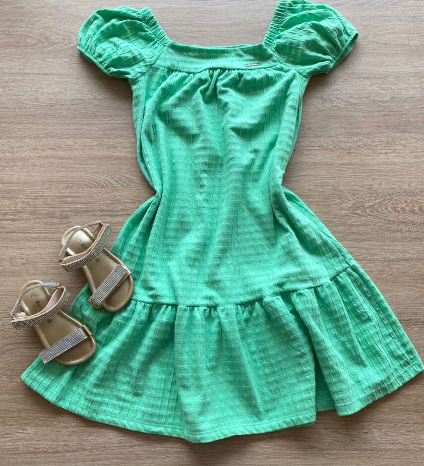 fernandaramoskids com br Vestido Infantil Feminino Manga Curta Verde Claro1