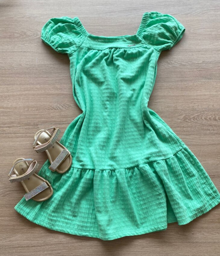 Vestido Infantil Feminino Manga Curta Verde Claro Fernanda Ramos Kids