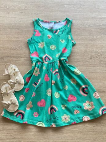 Vestido Infantil Feminino Regata Estampado Fundo Verde Fernanda Ramos Kids