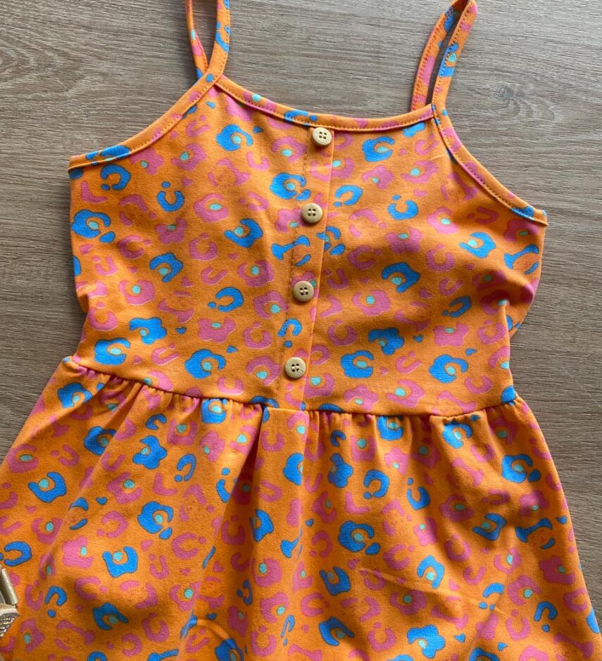 fernandaramoskids com br Vestido Infantil Feminino Rodado Alça Fina Laranja Estampado1