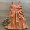 Vestido Infantil Feminino Rodado Alça Fina Laranja Estampado Fernanda Ramos Kids
