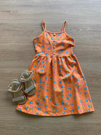 Vestido Infantil Feminino Rodado Alça Fina Laranja Estampado Fernanda Ramos Kids