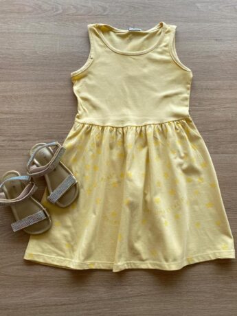 Vestido Infantil Feminino Rodado Amarelo Estrelas Fernanda Ramos Kids
