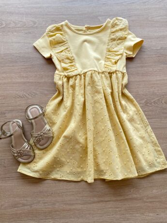 Vestido Infantil Feminino Rodado Laise Amarelo Fernanda Ramos Kids