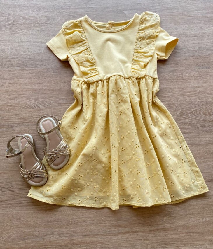 Vestido Infantil Feminino Rodado Laise Amarelo Fernanda Ramos Kids
