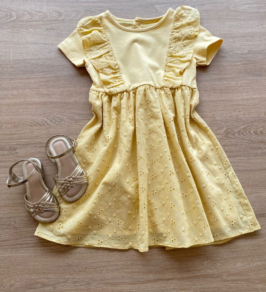 Vestido Infantil Feminino Rodado Laise Amarelo Fernanda Ramos Kids