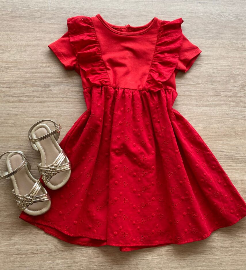fernandaramoskids com br Vestido Infantil Feminino Rodado Laise Vermelho1