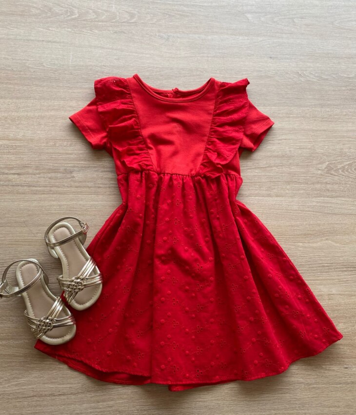 Vestido Infantil Feminino Rodado Laise Vermelho Fernanda Ramos Kids