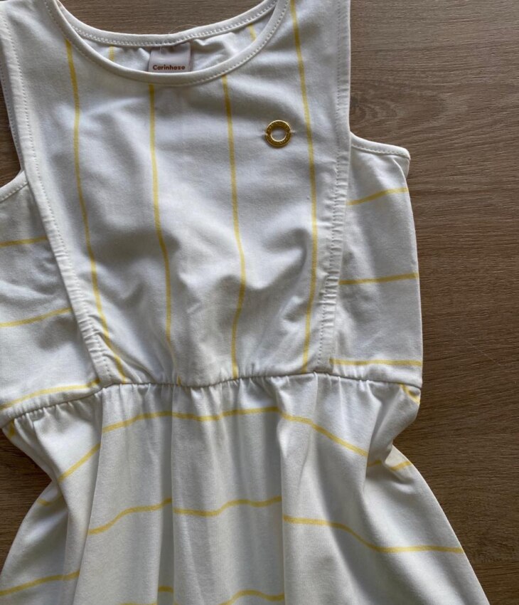 fernandaramosstore com br Vestido Infantil Feminino Rodado Listrado de Amarelo1