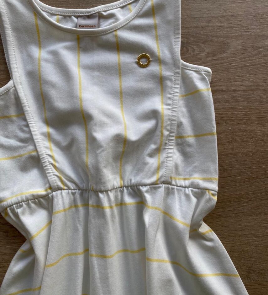 fernandaramosstore com br Vestido Infantil Feminino Rodado Listrado de Amarelo1