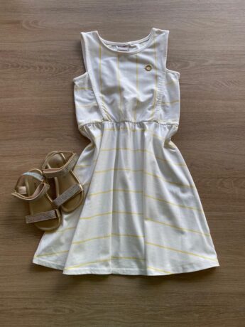 Vestido Infantil Feminino Rodado Listrado de Amarelo Fernanda Ramos Kids