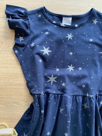 fernandaramoskids com br Vestido Infantil Feminino Rodado Manga Babado Azul Estampado1