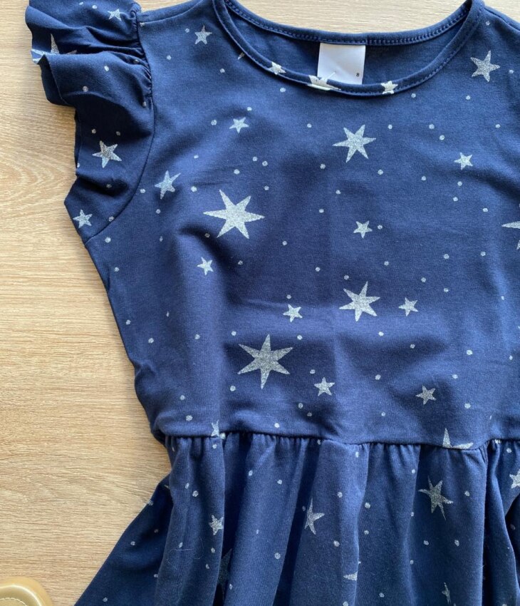 fernandaramoskids com br Vestido Infantil Feminino Rodado Manga Babado Azul Estampado1