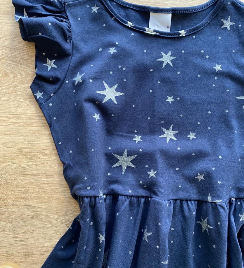 fernandaramoskids com br Vestido Infantil Feminino Rodado Manga Babado Azul Estampado1