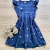 Vestido Infantil Feminino Rodado Manga Babado Azul Estampado Fernanda Ramos Kids