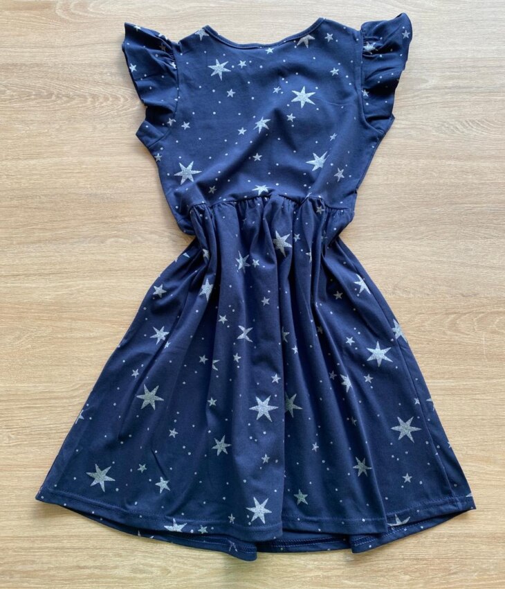 fernandaramoskids com br Vestido Infantil Feminino Rodado Manga Babado Azul Estampado2