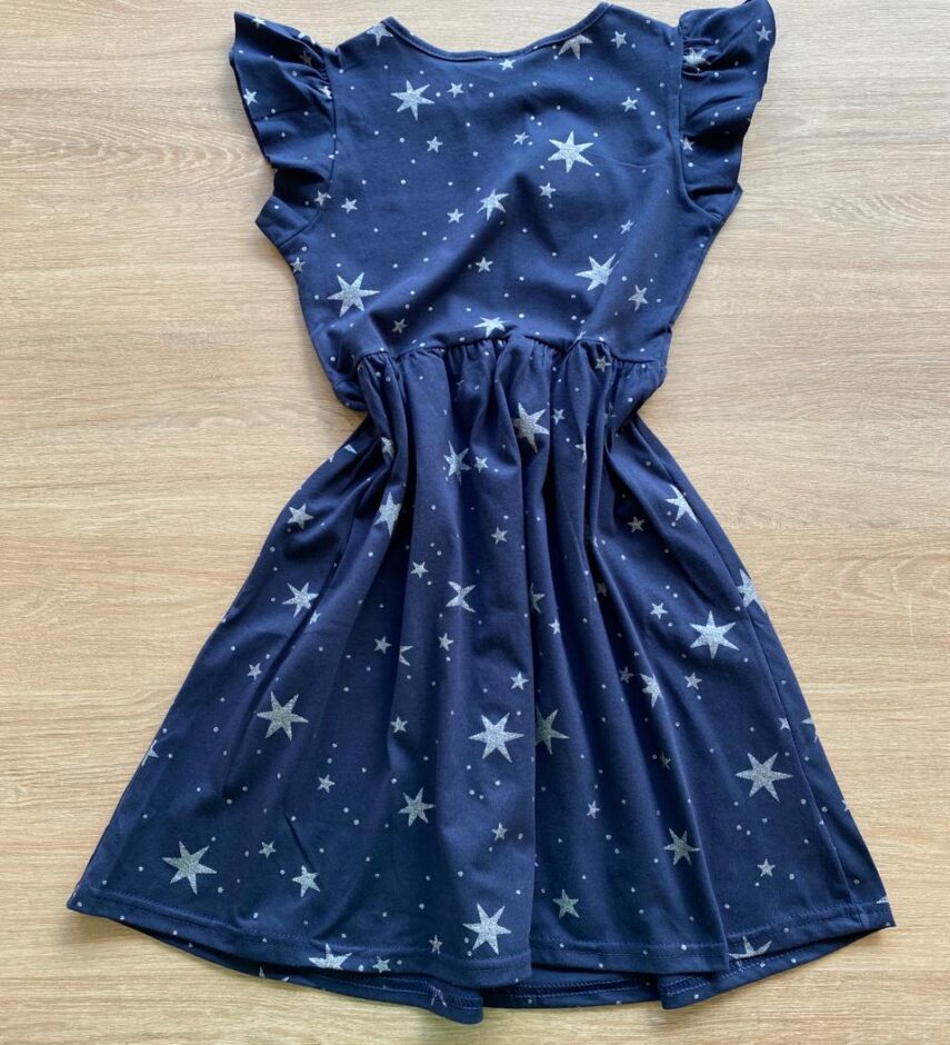 fernandaramoskids com br Vestido Infantil Feminino Rodado Manga Babado Azul Estampado2