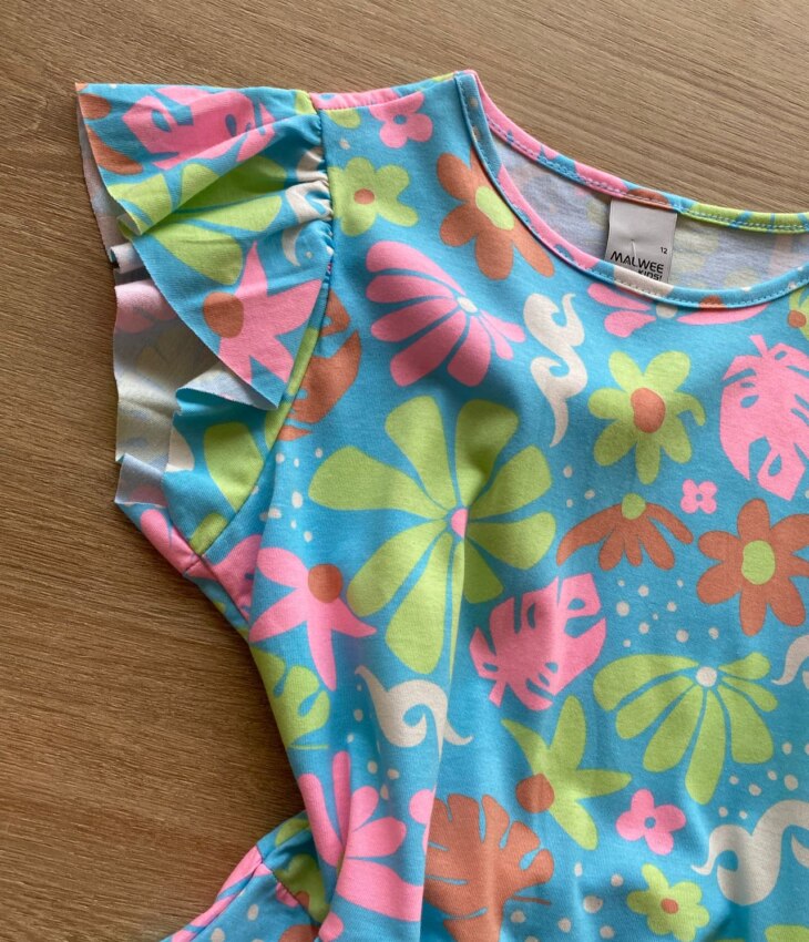 fernandaramoskids com br Vestido Infantil Feminino Rodado Manga Curta Azul Estampado1