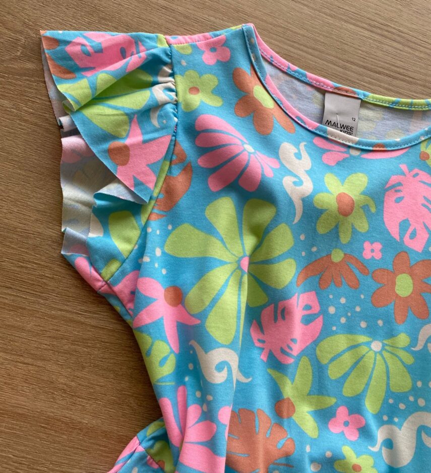 fernandaramoskids com br Vestido Infantil Feminino Rodado Manga Curta Azul Estampado1