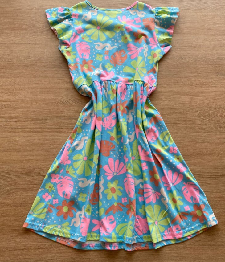 fernandaramoskids com br Vestido Infantil Feminino Rodado Manga Curta Azul Estampado2