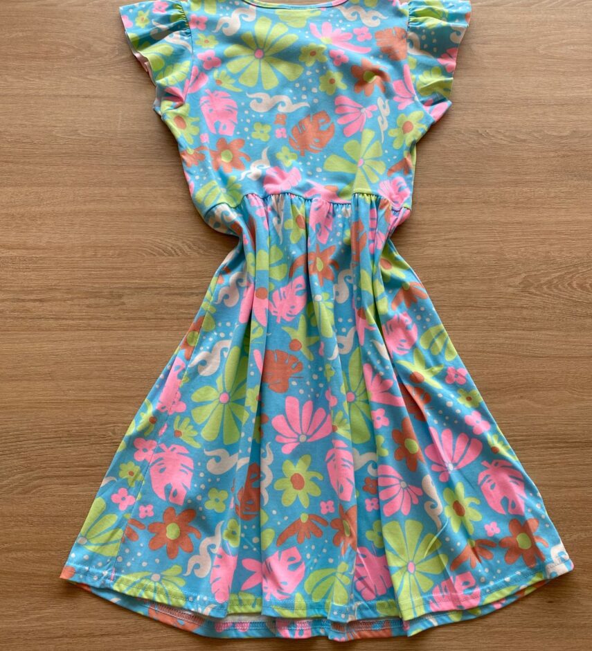 fernandaramoskids com br Vestido Infantil Feminino Rodado Manga Curta Azul Estampado2