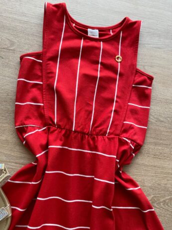 fernandaramoskids com br Vestido Infantil Feminino Rodado Vermelho Listrado de Branco1