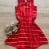 Vestido Infantil Feminino Rodado Vermelho Listrado de Branco Fernanda Ramos Kids