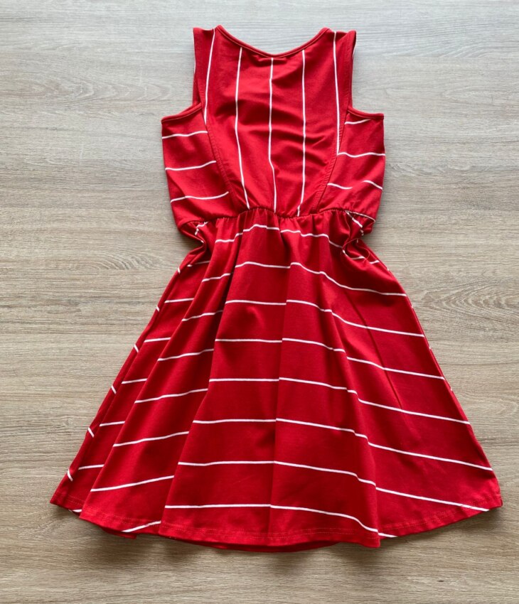 fernandaramoskids com br Vestido Infantil Feminino Rodado Vermelho Listrado de Branco2