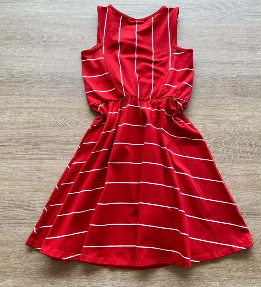 fernandaramoskids com br Vestido Infantil Feminino Rodado Vermelho Listrado de Branco2