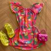Vestido Infantil Feminino Soltinho Estampado Pink Flúor Fernanda Ramos Kids