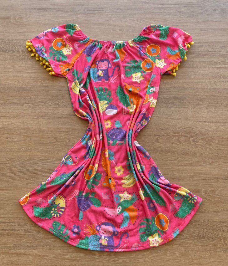 fernandaramoskids com br Vestido Infantil Feminino Soltinho Estampado Pink Flúor3