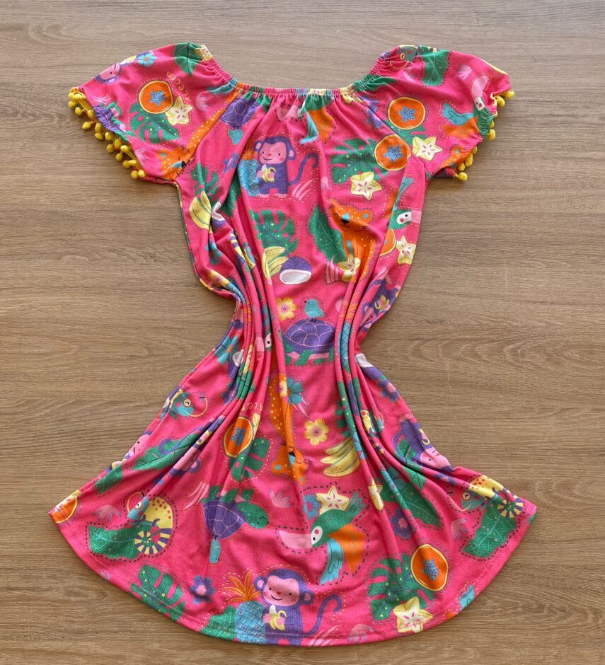 fernandaramoskids com br Vestido Infantil Feminino Soltinho Estampado Pink Flúor3