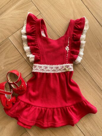fernandaramoskids com br Vestido Infantil Feminino Vermelho com Amarração de Renda1