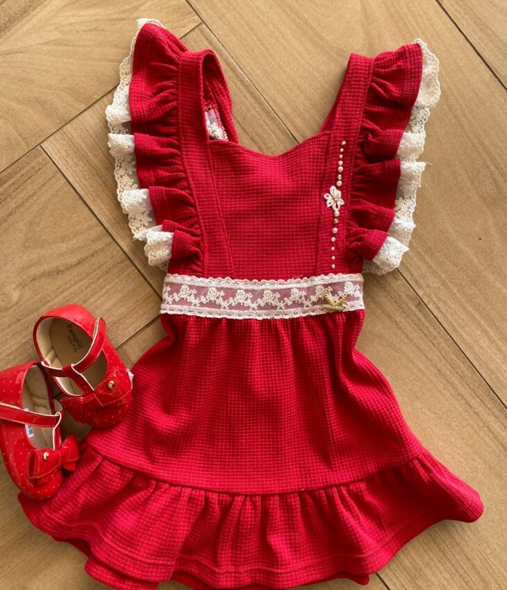 fernandaramoskids com br Vestido Infantil Feminino Vermelho com Amarração de Renda1