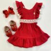 Vestido Infantil Feminino Vermelho com Amarração de Renda Fernanda Ramos Kids