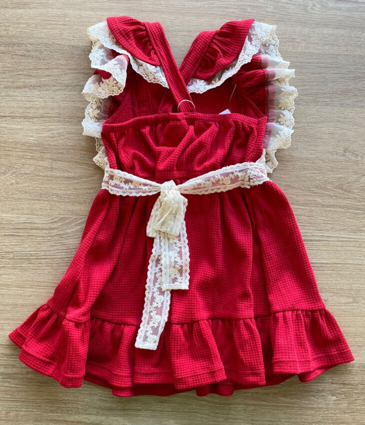 fernandaramoskids com br Vestido Infantil Feminino Vermelho com Amarração de Renda2